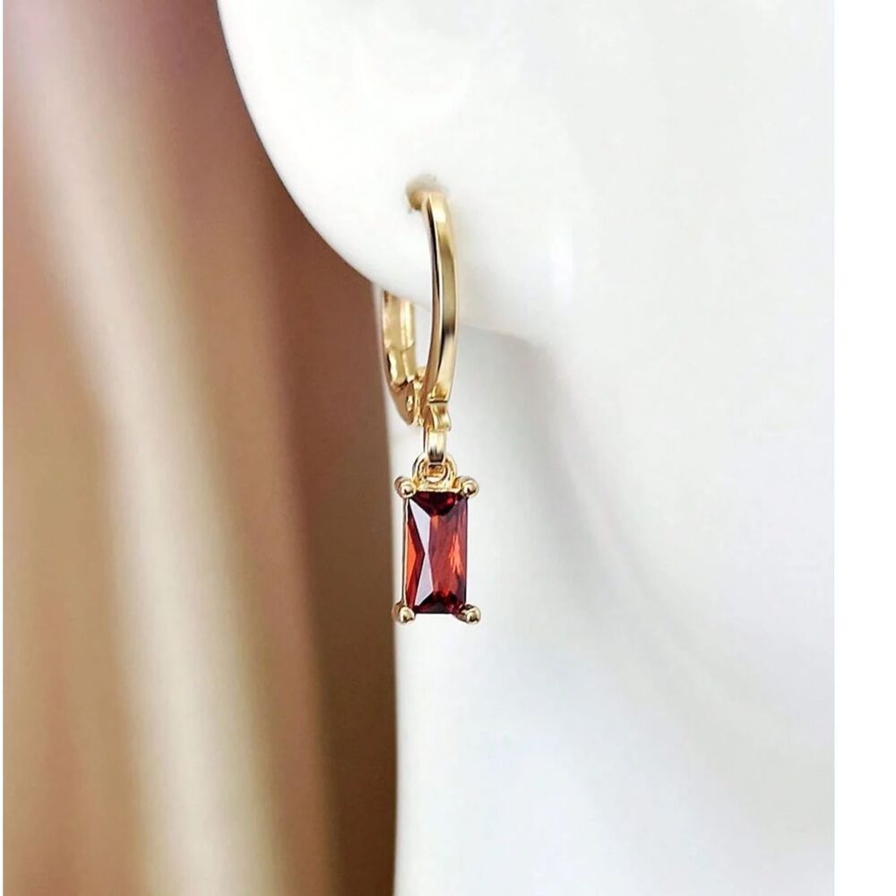 Red Rhinestone Crystal Drop Gold Hoop Earrings Gemstone Dangle Pendant Charm New - Picture 3 of 4